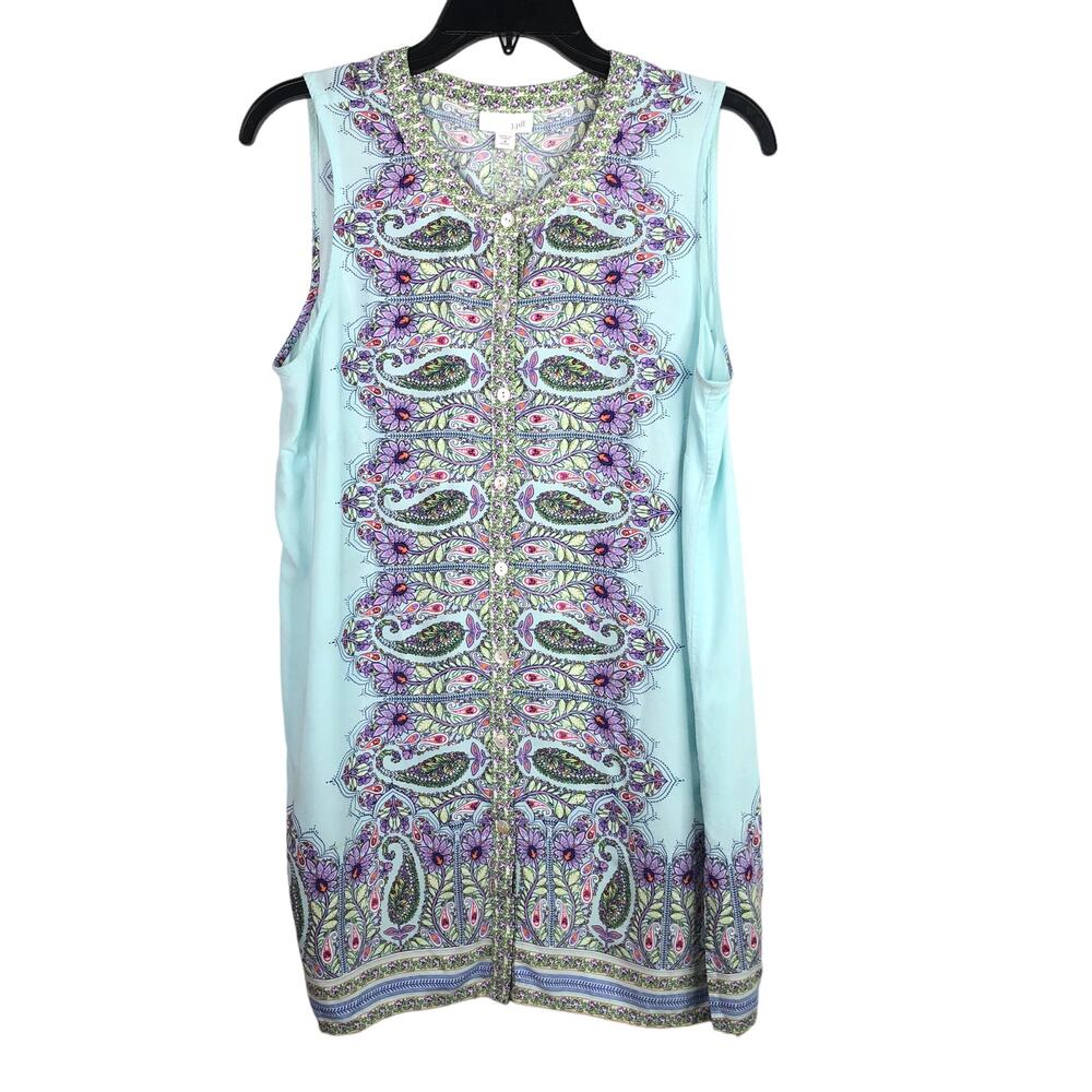 J. Jill Paisley Tunic Top Tank Sleeveless Boho Long Paisley Size Medium Petite